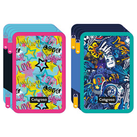 Astuccio 3 zip 13x20x7.5cm fantasie assortite colorosa