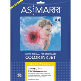 Adesivo poliestere - stampa inkjet - a4 - trasparente permanente - as marri - conf. 10 fogli