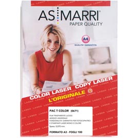 Adesivo poliestere - stampa laser - a3 - trasparente permanente lucido - as marri conf. 100 fogli