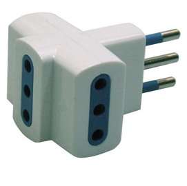 Adattatore triplo con spina 2p+t 10a - 3 prese 10a - mkc