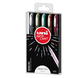 Astuccio penna sfera gel gel uni-ball signo - punta 0,8mm - astuccio 5 colori metal - uni mitsubishi