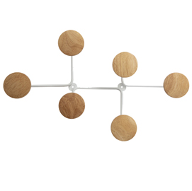 Appendiabiti da muro a 6 posti - 12x28x7 cm - metallo/legno - bianco - alba