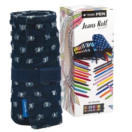 Astuccio pennarelli jeans roll - punta media - colori assortiti - tratto - conf. 30 pezzi
