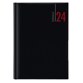 Agenda giornaliera 2024 - copertina in carta imbottita - 14,5 x 20,5 cm - nero