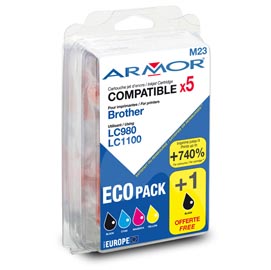 Armor - cartuccia per brother - c/m/y/2k - lc970/1000bk x 2 lc970/1000c lc970/1000m lc970/1000y - conf . 5 cartucce