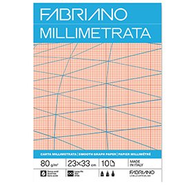 Blocco carta millimetrata - 23 x 33cm - 10 fogli - 80gr - fabriano