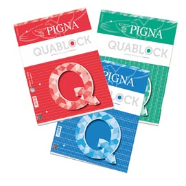 Blocco ricambi forati quablock original - a5 - quadretto 4mm - 50fg - 80gr - collato lato lungo - pigna