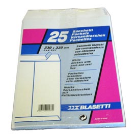 Busta a sacco bianca - serie mailpack - strip adesivo - 230x330 mm - 80 gr - blasetti - conf. 25 pezzi