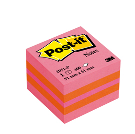 Blocco foglietti minicubo - rosa melone, arancio neon, rosa neon - 51 x 51mm - 400 fogli - post it®