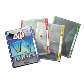 Buste forate con bottone click'n file - 24x31 cm - giallo - tecnostyl - conf. 5 pezzi