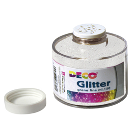 Barattolo glitter  - grana fine - 150ml -  bianco/iride - cwr