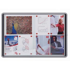 Bacheca per interni - fondo in metallo - 8 fogli a4 - ante scorrevoli - nobo