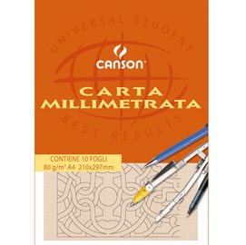 Blocco carta opaca millimetrata - 210x297mm - 10 fogli - 80gr - canson
