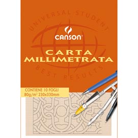 Blocco carta opaca millimetrata - 230x330mm - 10 fogli - 80gr - canson