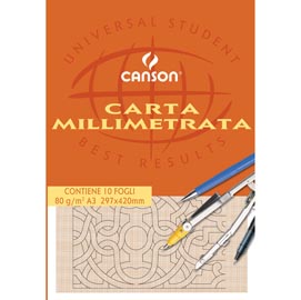 Blocco carta opaca millimetrata - 297x420mm - 10 fogli - 80gr - canson