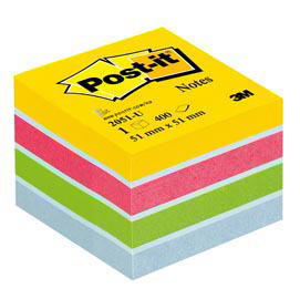 Blocco foglietti minicubo - giallo neon, fucsia, verde ultra, azzurro, bianco - 51 x 51mm - 400 fogli - post it®