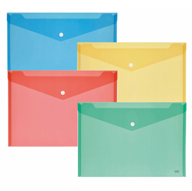 Buste con bottone - ppl - 33,5x23,5 cm - colori assortiti - lebez - conf. 5 pezzi