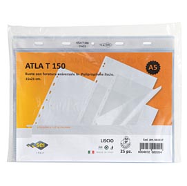 Buste forate atla t - pesante - liscio - 15x21 cm - trasparente - sei rota - conf. 25 pezzi
