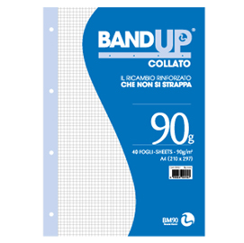 Blocco collato bandup - fori rinforzati - a4 - quadretto 4mm - 40 fogli - 90gr - bm