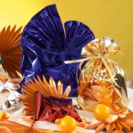 Busta regalo in ppl - metal lucido - blu - 40 x 60cm - senza patella adesiva - pnp - conf. 25 buste