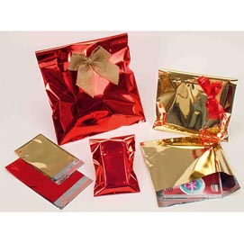 Buste regalo in ppl - metal lucido - oro - 16 x 21 + 4cm - con patella adesiva - pnp - conf. 50 buste