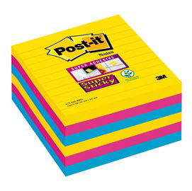 Blocco foglietti post it® super sticky - a righe - colori rio - 101 x 101mm - 90 fogli - post it®