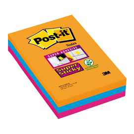 Blocco foglietti post it® super sticky rettangolari - a righe - colori bangkok - 101 x 152mm - 90 fogli - post it®