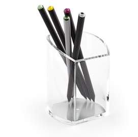 Bicchiere portapenne - acrilico - 7,5x7x10 cm - trasparente - lebez