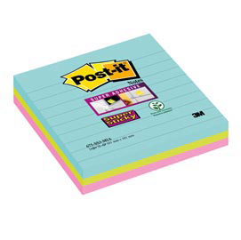 Blocco foglietti post it® super sticky - a righe - colori miami - 101 x 101mm - 70 fogli - post it®