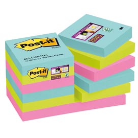 Blocco foglietti post it® super sticky - colore miami - 47,6 x 47,6mm - 90 fogli - post it®