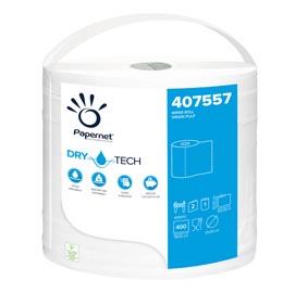 Bobina asciugatutto dry tech - 2 veli - diametro 25 cm - 23,4 cm x 152 mt -  400 strappi - finitura liscia - bianco - papernet - conf. 3 pezzi