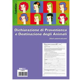 Blocco dichiarazione provenienza destinazione animali e5849a - 25 x 4cm - copie autoricaricanti - 30 x 22,5cm - edipro