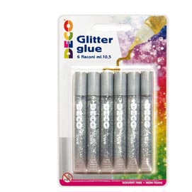 Blister colla glitter - 10,5ml - argento - cwr - conf. 6 penne