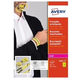 Braccialetti identificativi stampabili - giallo - 5 fogli - a4 - avery