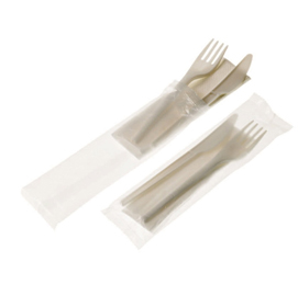 Bis coltello e forchetta in cpla - con tovagliolo - leone - conf. 250 pezzi