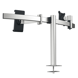 Braccio portamonitor per 1 monitor e 1 tablet - con perno per foro passacavo - durable