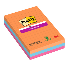 Blocco post it  super sticky - 4690-3ss-boos - 101 x 152 mm - righe - 90 fogli - colori boost - post it  - conf. 3 pezzi