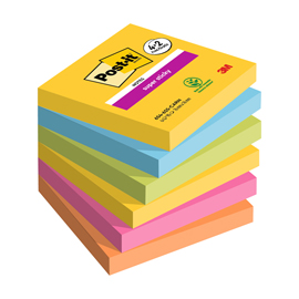 Blocco foglietti post it  super sticky carnival - 76 x 76 mm - 90 fogli - post it  - conf. 6 blocchi