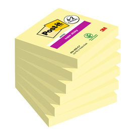 Blocco foglietti post it  super sticky - 76 x 76 mm - 90 fogli - giallo canary - post it  - conf. 6 blocchi