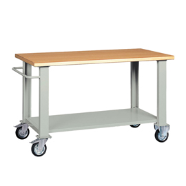 Banco da lavoro - con ruote - 200 x 75 x 90 cm - grigio/legno - tecnotelai