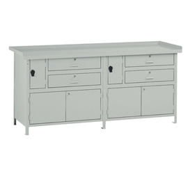 Banco da lavoro - con 4 cassetti e 2 vano - 200 x 67 x 90 cm - grigio - tecnotelai