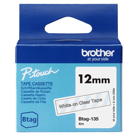 Brother - nastro -  bianco/trasparente - btag135 - 12mm x 8mt