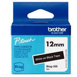 Brother - nastro -  bianco/nero - btag335 - 12mm x 4mt