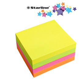 Biglietti adesivi cubo - assortito neon - 75 x 75mm - 70gr - 320 fogli - starline