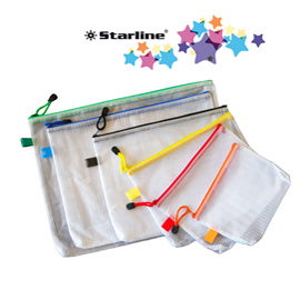 Busta a rete con cerniera verde - pvc - 31,2x41,2 cm - trasparente - starline