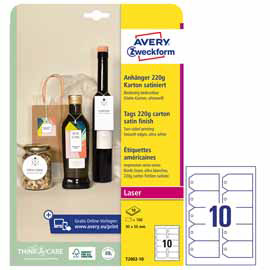 Cartellini stampabili bordi tagliati lisci 90x50mm 10fg(10cart/fg) bianco avery