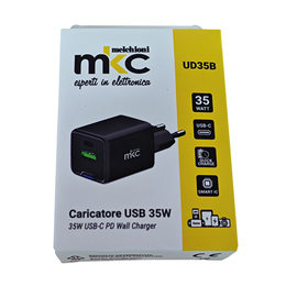Caricatore usb -  35w -  1 usb-c + 1 usb-a - nero - mkc melchioni