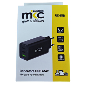 Caricatore usb -  65w -  2 usb-c + 1 usb-a - nero - mkc melchioni