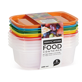 Contenitori alimenti – 185 x 125 x 561 mm – 600 ml - pp - perfetto – conf. 5 pezzi