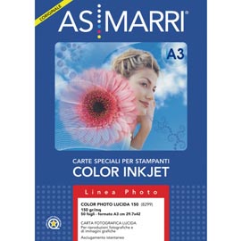 Carta fotografica inkjet - a3 - 150 gr - effetto lucido - bianco - as marri - conf. 50 fogli